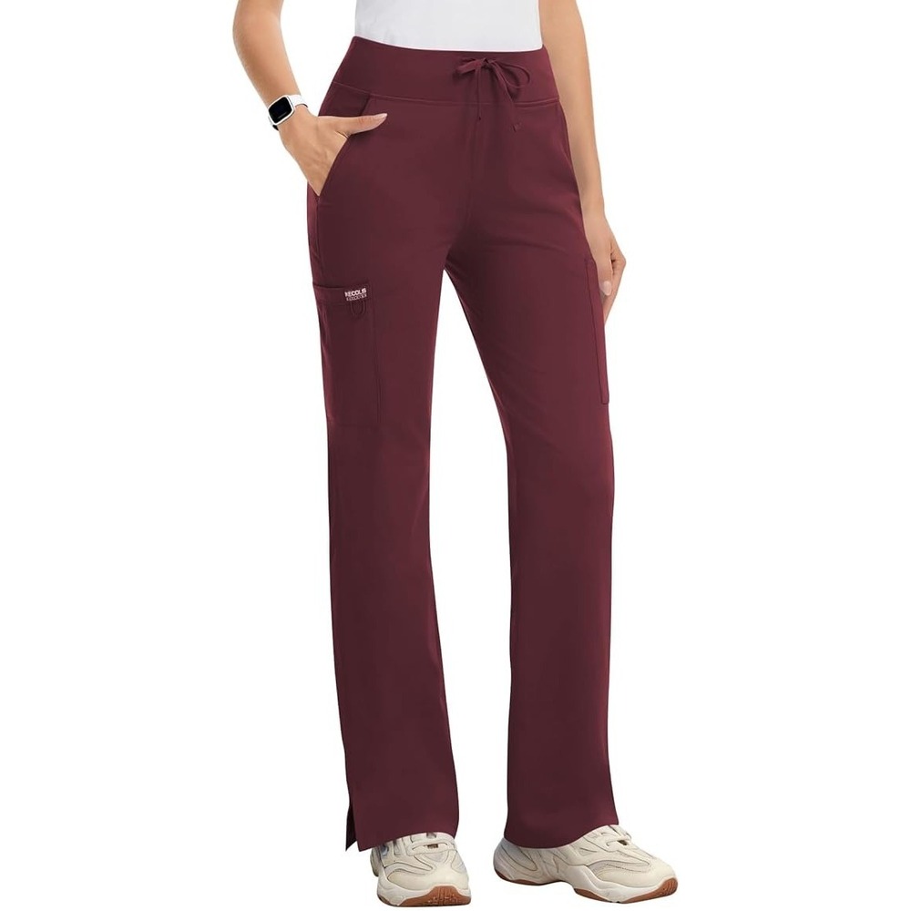MSRP $52 Kecols Women's‎ S Wine Yoga Scrub Pants High-Rise Straight Leg Uniform